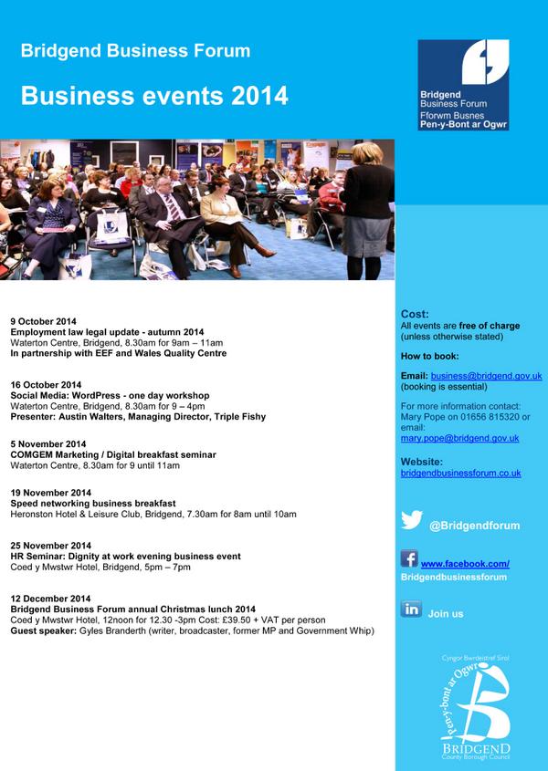 BridgendForum's tweet image. We've got a busy programme of #business #events running this #autumn in #Bridgend - remember to book in advance!