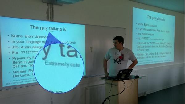 Anchel's tweet photo. Oh you, @CujoSound... Hiding messages on your slides!! #SelectStartPlay (Audio Design as Game Design) http://t.co/s4Yq4gq65F