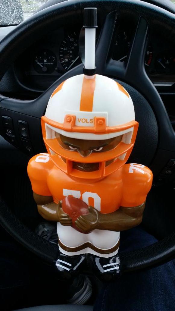 ChadGayPR's tweet image. Stopping at yard sale is always good idea. Even in rain. Got cool vintage beverage holder for UT/UF game! #VolNation