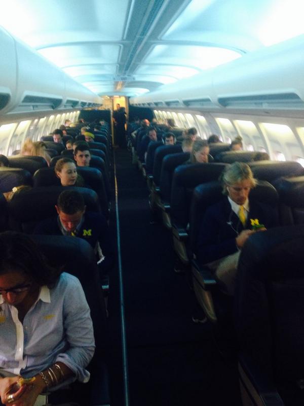 M4rkH1ll's tweet photo. Chartered a private plane to fly to our dual meet vs. Iowa. #everyseatisfirstclass #michigandifference #GoBlue http://t.co/W5p3U9Mr5m