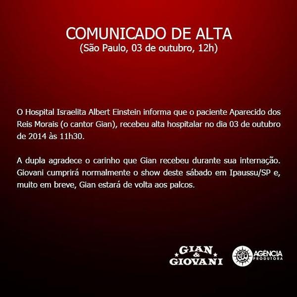 ttgianegiovani's tweet photo. Comunicado de Alta. http://t.co/oumFI9SEOj