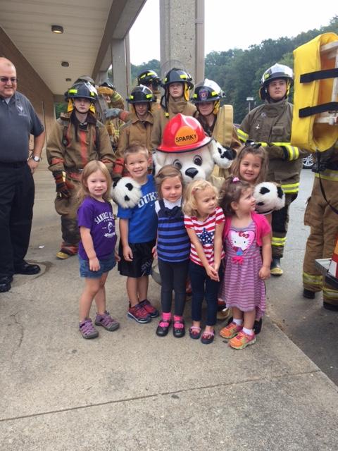 Chief Autrey &amp; his Fire Tech students are teaching the Wee Titans about fire safety &amp; prevention today. #cte #sparky