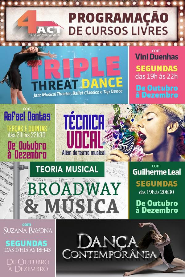4ActOficial's tweet image. Programação de cursos livres de outubro à dezembro! 
Inscrições abertas, contato@4act.art.br #4act #teatromusical