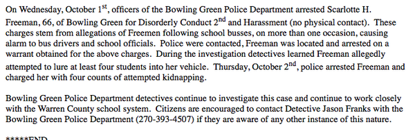 joeimel's tweet photo. Press release. BGPD has made an arrest in an attempted kidnapping. http://t.co/sG4C05pbLQ