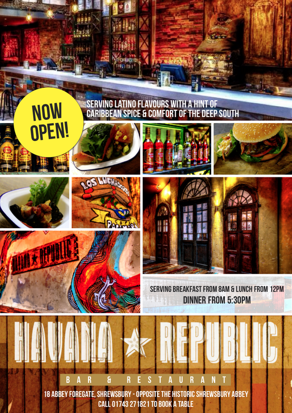 HavanaRepublic1's tweet image. WIN! A meal for 2 at @HavanaRepublic1 - #Shrewsbury’s newest Bar &amp;amp; Restaurant! RT + FOLLOW to enter b4 Wed 15 Oct!