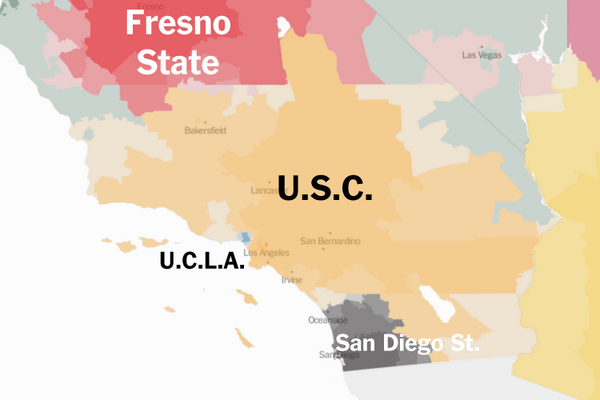 USC_Athletics's tweet photo. The @nytimes mega heat map shows the #TrojanFamily dominates Los Angeles. #FightOn http://t.co/OGiDF6xkot http://t.co/83wpLPLLJ4