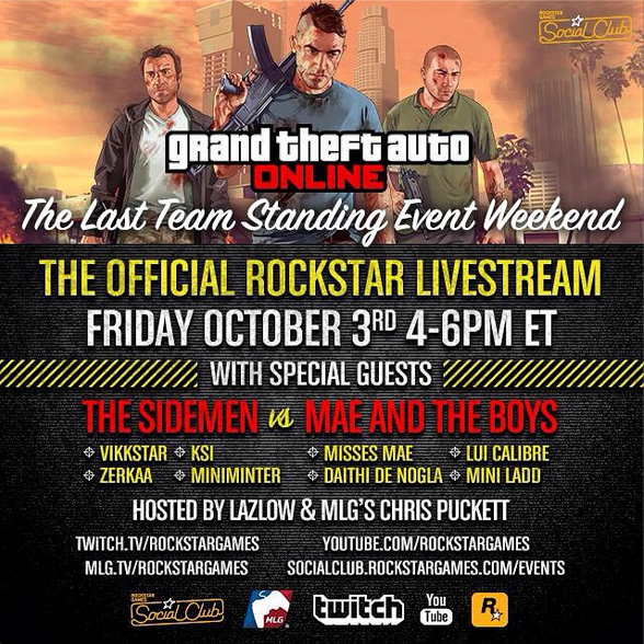 LuiCalibre's tweet photo. Retweet and join us! We're streaming GTA! http://t.co/rfknZRZv73 @RockstarGames #GTA #GTAOnline #MaeAndTheBoys http://t.co/SuBpMMHydc
