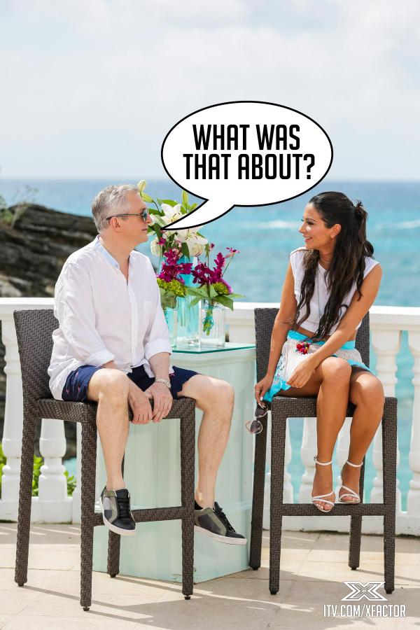 TheXFactor's tweet photo. Uh oh... Louis seemed a bit confused about Blonde Electra's performance... #JudgesHouse http://t.co/VeJ7u6QWyI