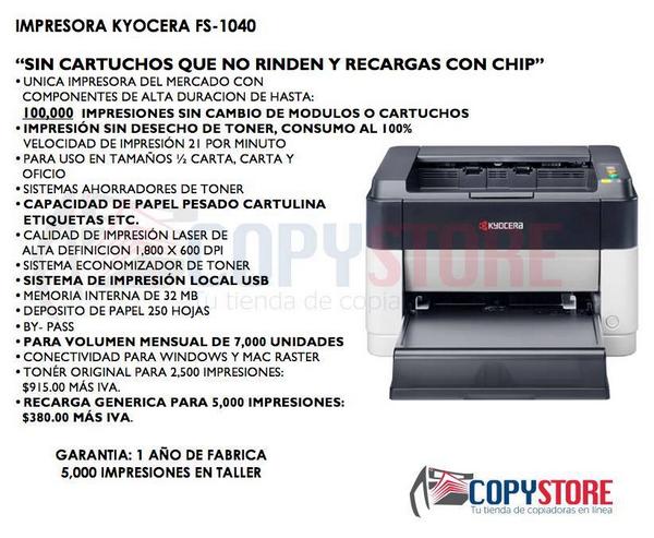 CopyStore_GDL's tweet photo. @ExperienciaRH impresora Kyocera FS-1040, duran hasta 100,000 impresiones.
Por solo $1,962 pesos y 1 toner GRATIS!! http://t.co/E1mPqRLCkw
