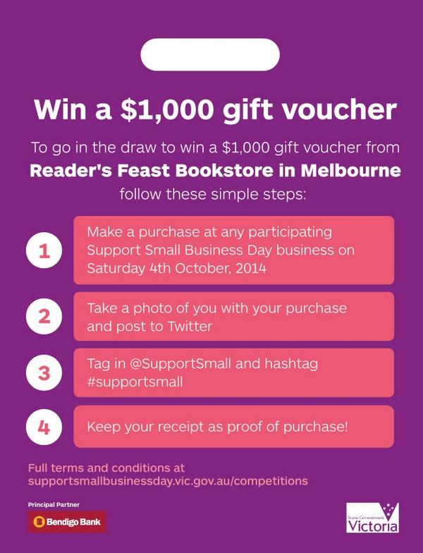 SupportSmall's tweet image. Shop at @supportsmall businesses to win! Your chance to win a $1000 gift voucher #supportsmall bit.ly/1vCmtDe