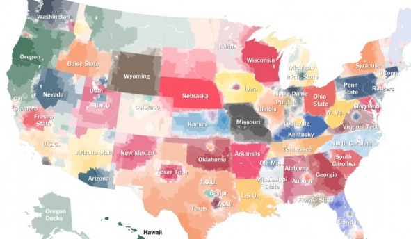 theblaze's tweet photo. This map shows the United States according to college football fans: http://t.co/5PSYNfzZb8 http://t.co/qce2L2HC1F