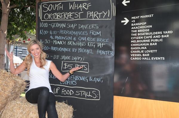 swpromenade's tweet photo. Meet the beautiful @BrodieHarper, from Ch9's Postcards at South Wharf's Oktoberfest, here all day! #OktoberfestSWP http://t.co/IuLIPFhLUy