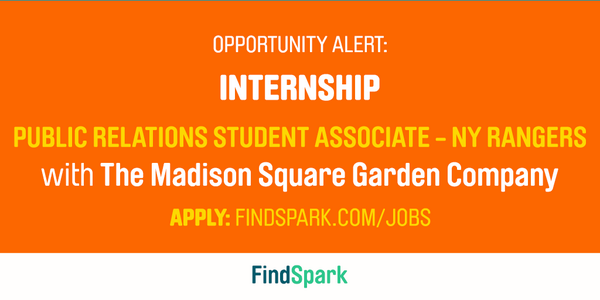 FindSpark's tweet image. Combine your love of PR &amp;amp; sports as a PR Student Associate for the @NYRangers at @TheGarden: bit.ly/ZAhHKX