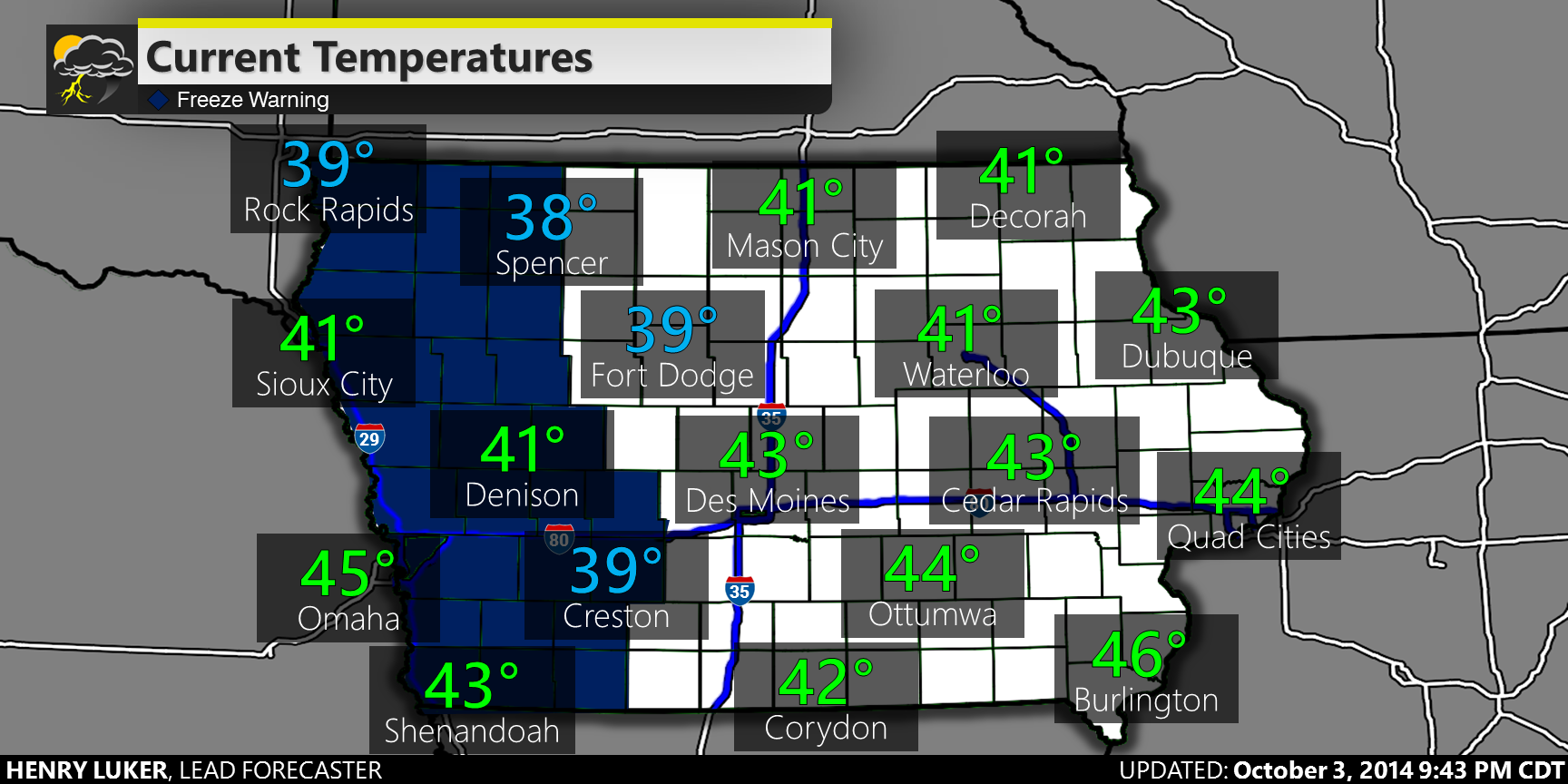 Iowa Weather Network on Twitter "Temps ranging from 38° at Spencer to