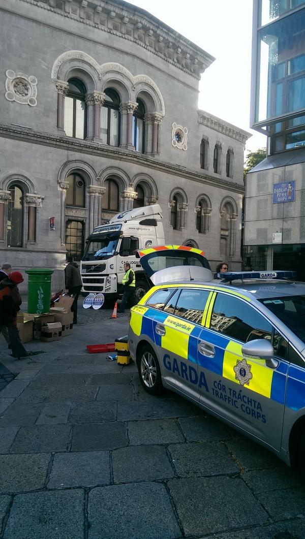 GardaTraffic's tweet image. Come  Along get into truck Pearse St Traffic setting up for Hgv Pedestrian Awareness day at Bernardo Sq Dame St 1 o 2