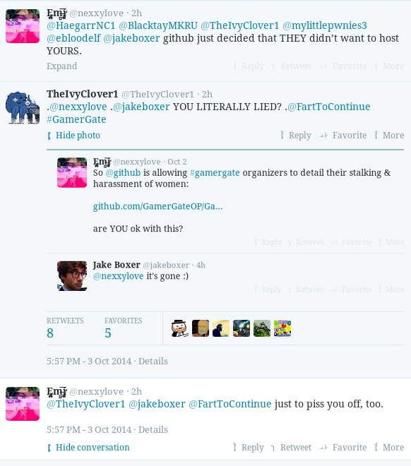 TheIvyClover1's tweet image. NO CONFLICT OF INTEREST .@github .@defunkt WHEN JAKES HUGBOX IS WITH A PERSON WHO HATES #GamerGate 

#firejake