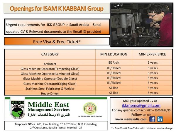 MEMSindia's tweet photo. Openings for #KSA | Urgent #requirements for #SaudiArabia #Job application #MEMSindia #Mumbai http://t.co/AC80QOXrwT