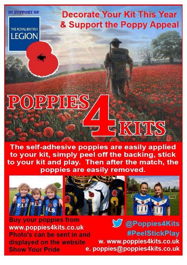 Keep spreading the word &amp; get loads of clubs wearing poppies in matches this year RETWEET
poppies4kits.co.uk