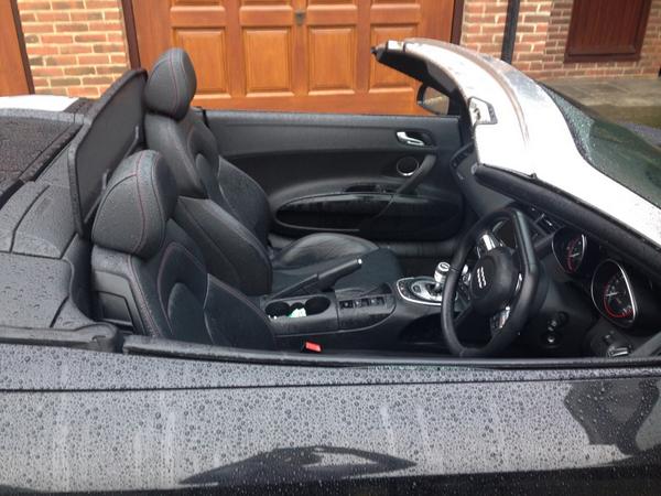 Cejbitmead's tweet image. Kev left his roof off his R8 last night and it pissed down with rain... #surreyproblems