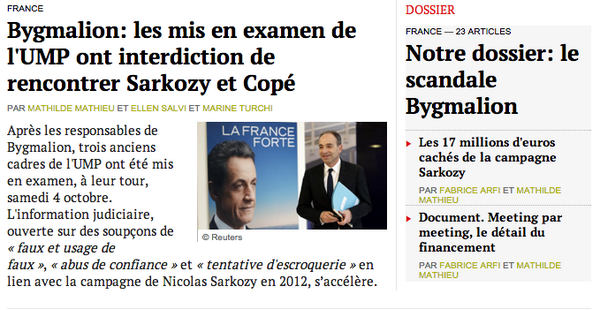 Mediapart's tweet photo. #Bygmalion: les mis en examen de l'UMP ont interdiction de rencontrer Sarkozy et Copé  http://t.co/wYIZnLVDXA http://t.co/zWLlTXHE3T