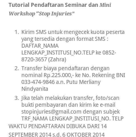 Fisioterapi_UI's tweet photo. Biar ga kalah antusias ayo cepat pesan tiketnya sekarang! Dan ini panduan pendaftarannya. #STOPINJURIES http://t.co/N1nbVNpCyZ