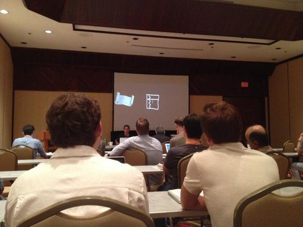 WellesleyHCI's tweet photo. Loving the combination of composing and performing in Prof. Ken Perlin's keynote #sui2014 http://t.co/xLJ5niR2lt