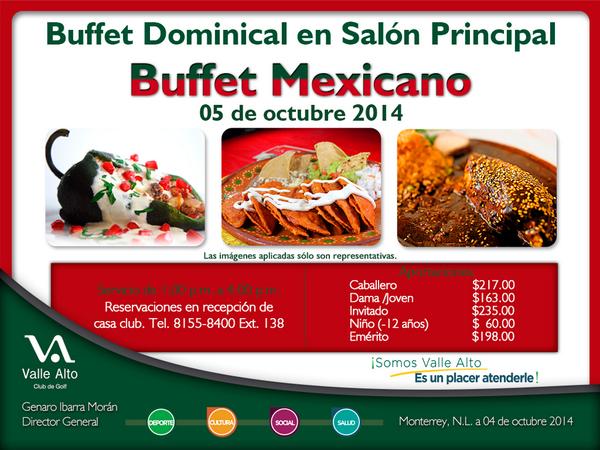 vallealtomx's tweet photo. Disfrute del Buffet Dominical Mexicano el 5 de octubre de 1 p.m. a 4 p.m. Haga su reservación en casa club. http://t.co/OGUwdSH1Zw