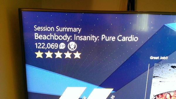 TrueTayX's tweet photo. I'm always afraid of #insanity Pure Cardio on @XboxFitness but I think I nailed it this time!  Thanks #XboxFitness! http://t.co/gCrNRymoSI