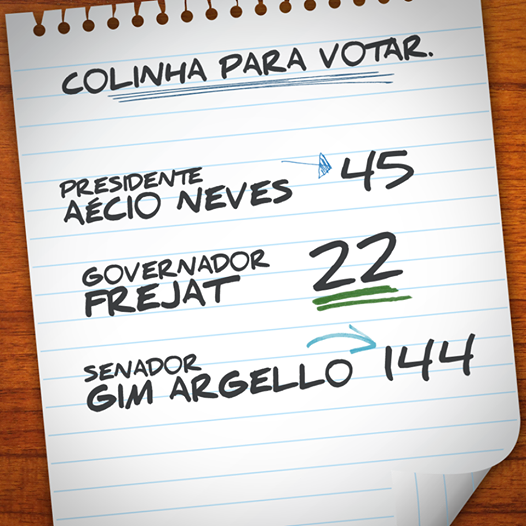 senadorgim's tweet photo. AMANHÁ É 144 NA CABEÇA, NA URNA E NO CORAÇÃO! Imprima sua colinha aqui: http://t.co/wTD6jn7tiu. #VotoGim144 http://t.co/nK74Fc2NEe