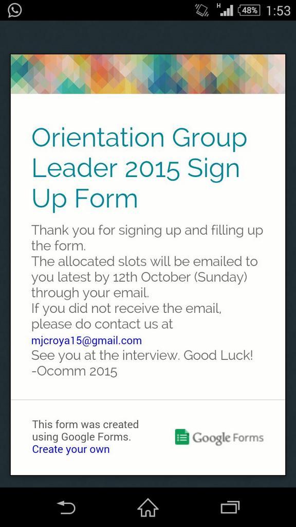 mjcorientation's tweet image. Note that your application is successful only when you see this page .
