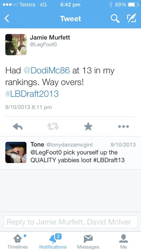 paskey14's tweet photo. This tweet really came back to haunt @LegFoot0 hey @DodiMc86! #LB14Draft http://t.co/wkO1PkTr0Z