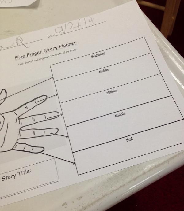 MsPalmersClass's tweet image. A student planning her own Five Finger Story #writingworkshop #elementarywriting