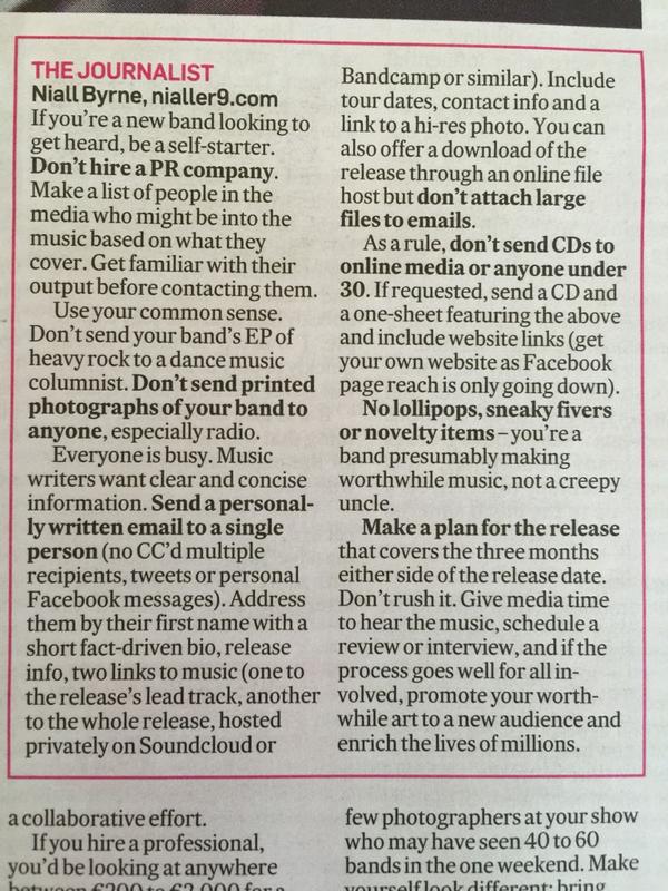 “<a href="/djmarkkavanagh/">Mark Kavanagh</a>: Good advice from <a href="/Nialler9/">Nialler9</a> to acts looking to get music covered by media. ” great advice!
