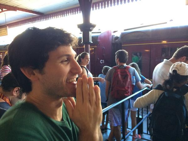 JoeyCheek's tweet photo. Seriously, have you ever seen more joy in an adult human being waiting for a train? #DaFaqIsThis? #HPWorld http://t.co/JtuhWugEyo