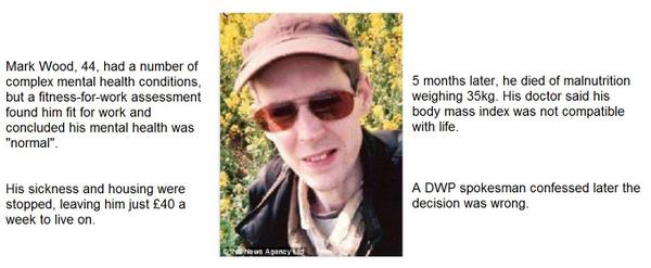 rblackwellUK's tweet photo. Mark was found fit for work. Starved to death in Cameron constituency https://t.co/KIW7hV6Kf2  #britainonthefiddle