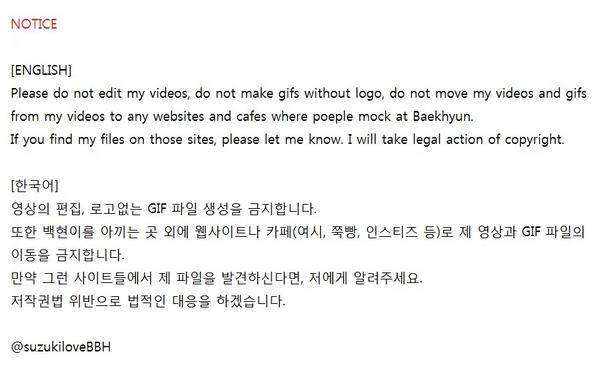 SuzukiloveBBH's tweet photo. I heard bad news about my video. So, I decide to notify people of something. http://t.co/R4k8omMt23