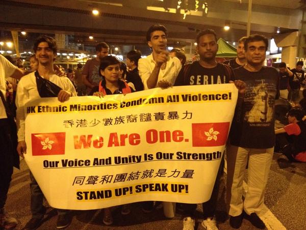 sbeckyjourno's tweet photo. Ethnic minorities express solidarity with students #OccupyHK #UmbrellaMovement http://t.co/2ecVj7NmJN