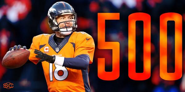 SportsCenter's tweet image. HISTORY! Peyton Manning joins Brett Favre as the 2nd QB IN NFL history with 500 TD passes.