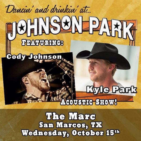 OCT 15:

<a href="/CodyJohnsonBand/">Janet Russo</a> &amp; <a href="/Kyle_Park/">Kyle Park</a>

A LIVE Acoustic Show!
*Tickets @: Loop1tickets.com

~RT TO WIN FREE TIX