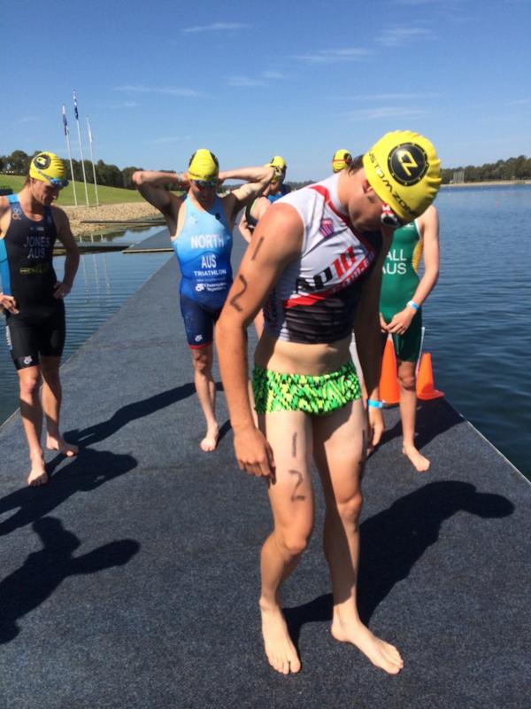 TriathlonZone's tweet photo. Jack Hickey with a specially picked out race suit by @mainy_tri at the #TriF1 http://t.co/sYRyfm8njP