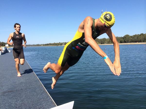 TriathlonZone's tweet photo. Leading in to the 2nd swim is @ARoyle90 with @mainy_tri right on his feet and Nuru Somi just behind them #TriF1 http://t.co/tZmYUMNePd
