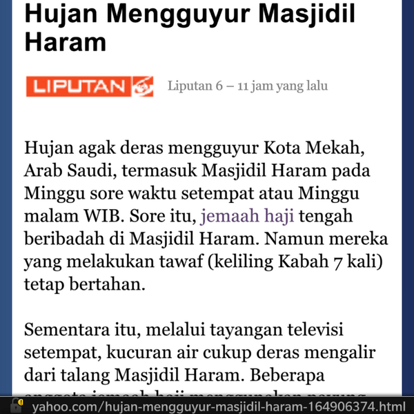 Hujan Mengguyur Masjidil Haram, jemaah Haji tetap bertahan :