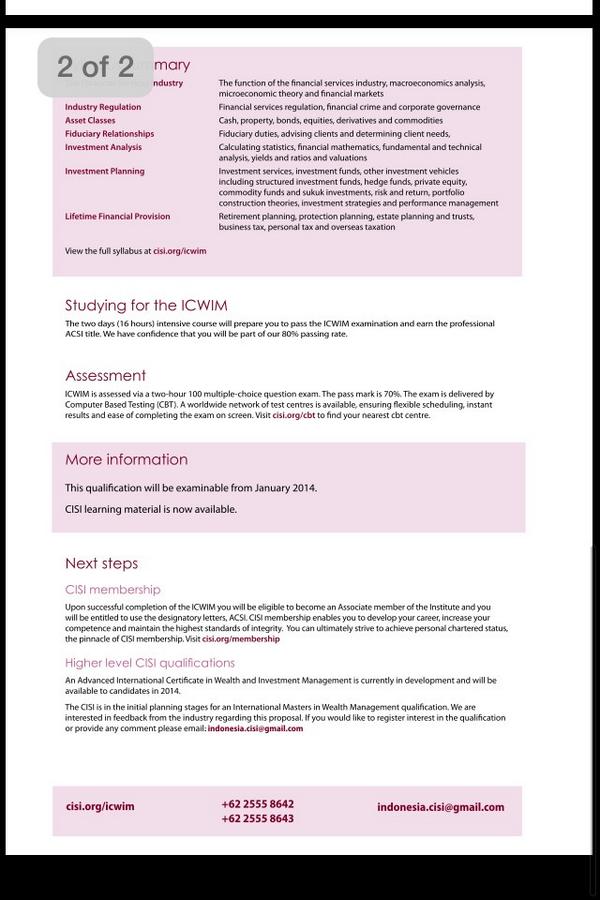 Buenoz Present. International Certificate in Wealth and Investment Management (ICWIM)