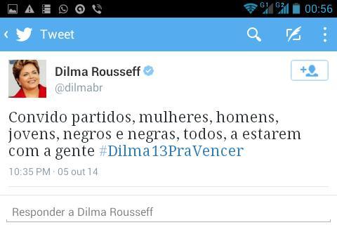 AnnaCelico's tweet photo. Começa com a candidata Dilma separando 'negros e negras' como uma categoria humana à parte... http://t.co/F88ELlNHGP