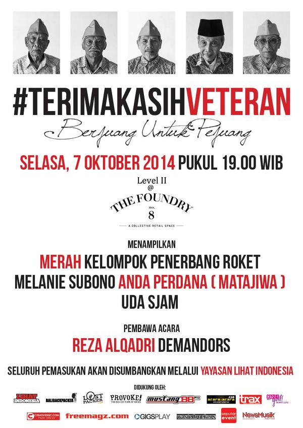BESOK! 07.10.14 <a href="/foundry8/">THE FOUNDRY No.8</a> 19.00 #TerimaKasihVeteran didukung <a href="/SeputarEvent/">IG : SeputarEvent</a> <a href="/creativedisc/">Creative Disc</a> <a href="/wastedrockers/">Wasted Rockers</a> <a href="/newsmusikco/">NewsMusik</a>