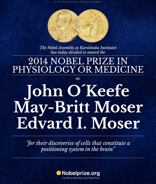 BREAKING NEWS: John O’Keefe <a href="/uclnews/">UCL News</a> and <a href="/MayBrittMoser/">May-Britt Moser</a> <a href="/NTNU/">NTNU</a> and Edvard Moser awarded the #nobelprize2014 #medicine