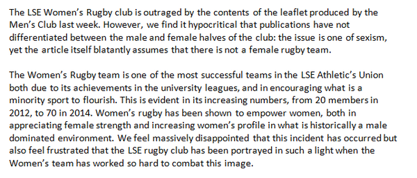 lseau_wrfc's tweet photo. Below is the statement of the LSE Womens Rugby club regarding the Men's Rugby team's leaflets. @lsesu @LSESUFeminists http://t.co/P1IlQHHfog