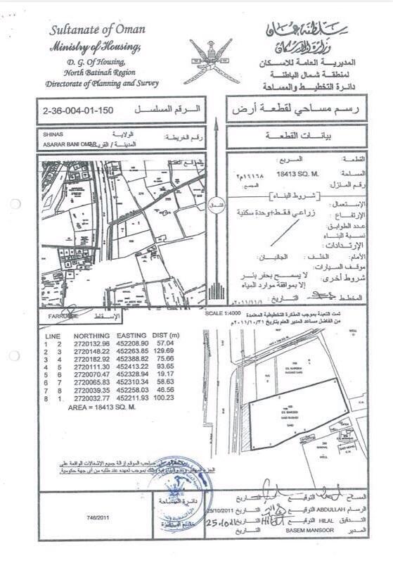 مزرعة بولاية شناص على الشارع الرئيسي مطلوب 160000 ريال عُماني