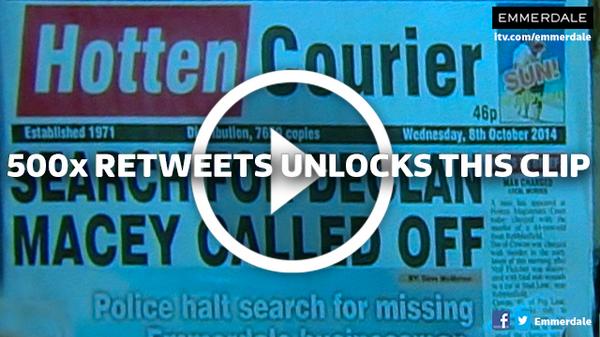 emmerdale's tweet photo. EXCLUSIVE: What's happened to Declan? RETWEET 500x TO UNLOCK A CLIP after tonight's ep... #MaceyMadness #Emmerdale http://t.co/CTDevRVVRf