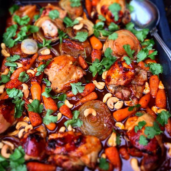 Tonight's dinner is #sticky #citrus #chicken with #carrots &amp; #cashews from <a href="/bbcgoodfood/">Good Food</a> book of #Sunday #Lunches